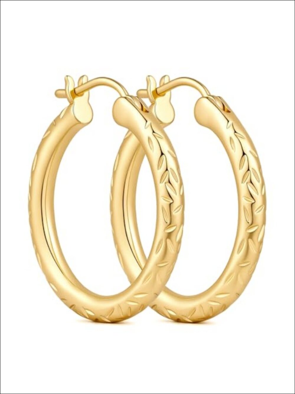 14k Gold Plated Hoop Earrings Leaf Engraved 25mm 30mm